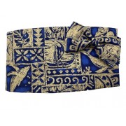 Vintage Navy Hawaiian Motif Cummerbund and Bow Tie Set